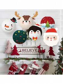6pcs/1pc Christmas Paper Lanterns, Handmade, Cartoon Snowman And Santa Claus Themed Holiday Decoration, Suitable For DIY Party Celebrations, Christmas Decoration, Outdoor Garden Party Decoration, Dining Table Decoration - Multicolor - View 8