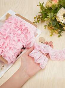 2/5/10Yards Double-Layer Pleated Chiffon Lace Trim 5cm Wide 2-Layer Gathered Ruffle Trim Edging Tulle Trimmings Fabric Ribbon Jacquard Lace For DIY Sewing Crafts Pillowcase Embellishments