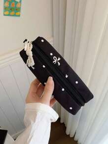 3pcs Nylon Bow Print Backpack Set, Foldable Multi-Pocket Large Capacity Waterproof Zipper Backpack, Suitable For Teenagers, High School Students, College Students, Ladies Daily Commute And Travel, Valentine's Day Gift - Black - View 9