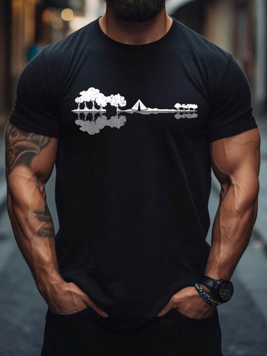 Lone Tree Island Getaway, High- Quality Cotton T- Shirt, High- Performance Cotton Blend, , Perfect For Cheering On Your Team During A L Game,100 Percent Cotton Shirts, Black Street Graphic Tees, Men's T-Shirt, Funny Graphic Vintage T Shirts,S-XXXL - 黑色-3 - 查看 1