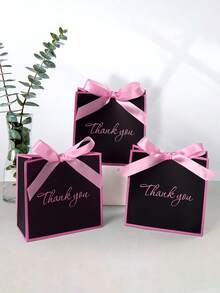 10pcs/5pcs/1pc Fashionable Creative Thank You Gift Bags, Romantic Girl Style Black & Pink Bow Decor, Elegant "Thank You" Printed, Gift Bags For Holidays, Birthdays, Weddings, High-Quality Paper Tote Bags To Add Ceremony To Thanksgiving, Suitable For Holiday Gifts, Party Favors, Birthday Parties, Business Appreciation