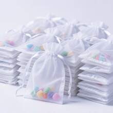 10/50/100pcs White Gift Packaging Bags, Colorful Organza Wedding Candy Bags, Christmas, Halloween Candy Bags, Various Festival Party Tableware Packaging Supplies, Holiday Outdoor Home Supplies, Storage Bags, Festival Wedding Party Gift Packaging Supplies, Festival Events And Party Gift Packaging Bags, Suitable For Various Festivals, Parties, Gatherings, Birthdays, Weddings