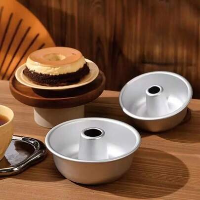 Aluminum Round Baking Mold, Donut Mold, With Hollow Design And Central Hole - Solid Bottom Donut Caramel Pudding Chiffon Cake Mold, Suitable For Both Home And Commercial Kitchens, Birthday Desserts, Durable And Easy To Clean, Baking Accessories