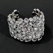 1 Inlaid Rhinestone Exaggerated Bracelet With Water Droplet Design For Women's Fashion Show Rhinestone Bracelet, Wedding Jewelry - Tassel Silver - View 5