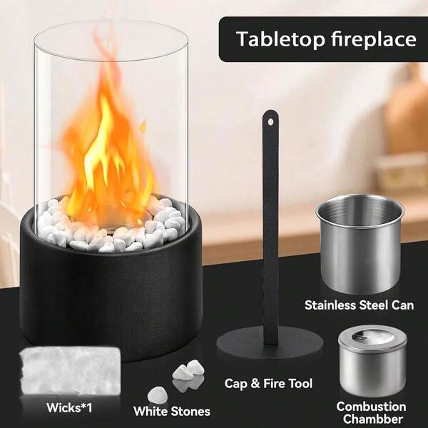 Retro-Style Tabletop Fireplace With Portable Alcohol Flame Heating, Suitable For Indoor Decoration And Outdoor Camping Ambiance