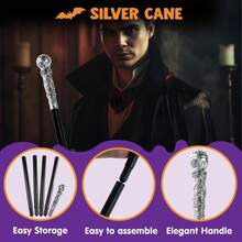 Spooktacular Creations - Disfraz de bastón de senderismo, accesorios clásico para fiesta de Halloween, disfraz de juego de simulación de Halloween, vestido de Halloween - Plateado - Ver 4