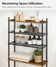 Over The Toilet Storage, 4-Tier Over Toilet Bathroom Organizer, Freestanding Above Toilet Shelf With Adjustable Feet, Space Saving, Easy To Assemble, Rustic Brown And Black - 鏽棕色 - 查看 3