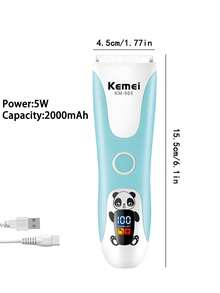 Máquina de cortar cabelo Kemei Baby, ultra silenciosa, com design à prova d'água | Lâmina de cerâmica hipoalergênica com visor LCD LED, máquina de cortar cabelo infantil sem fio, à prova d'água e recarregável para crianças e bebês KM-965