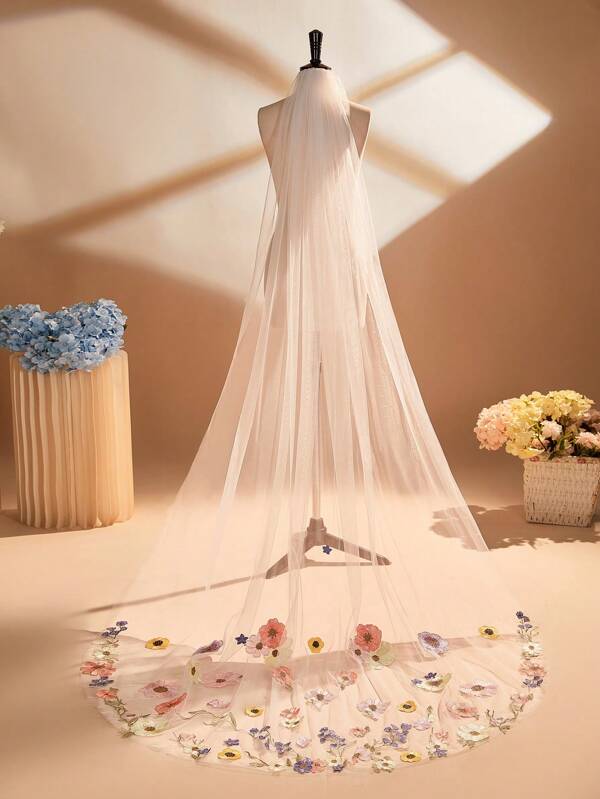 1PC 230CM Floral Lace Applique Bridal Veil With Comb Marriage Wedding Veil Accessories