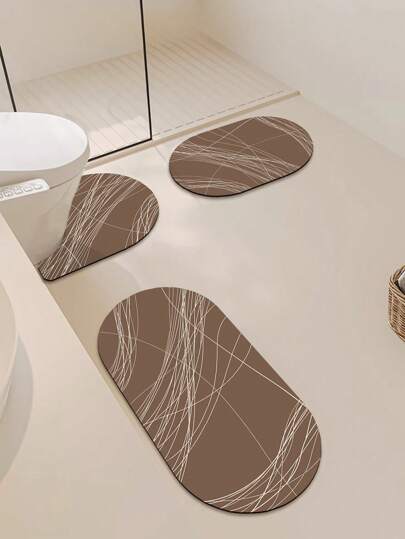 1/3 طقم سجادة ديكور المنزل ذات نمط الخطوط البنية، سجادة حمام مانعة للانزلاق وماصة، سجادة ذات نمط رجعي من الديتوميت، سجادة ماصة لقدم المرحاض والحوض بشكل حرف U، سماكة 2.5 مم، ديكور مدخل الحمام والمطبخ