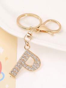 1个男女通用新款合金水钻英文字母钥匙扣，创意个性化闪亮字母配饰，时尚包包/汽车钥匙链，节日/生日礼物包包配饰挂绳带证件夹汽车配饰包饰圣诞节汽车老师朋友姐妹礼物创意 - 金色 - 查看 4