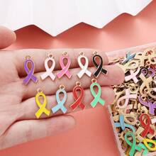 10/30/50 buc Pandantiv din aliaj de zinc cu panglică de satin cu o singură față, potrivit pentru brățări DIY de conștientizare a cancerului de sân, coliere, brelocuri, accesorii de bijuterii