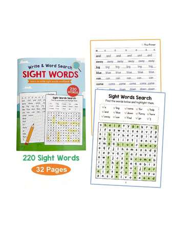 220 High Frequency Sight Words Writing Practice Workbook, A4 English Learning Tool, 220 Common Words Workbook, Mixed Colors, Paper Material, Includes Fun Word Search, Suitable For Children, Handwriting And Calligraphy Practice, Affordable Reading And Writing Skills Book, Essential For Back To School