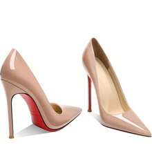 Women's High Heels, Nude High Heels Women's Stilettos 2025 Spring And Autumn New Patent Leather Sexy Pointed Toe Sexy Temperament Professional Red Bottom Shoes, Heel Height 10cm - khỏa thân - Xem 1