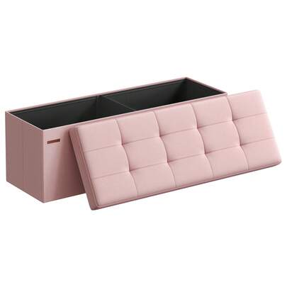 SONGMICS Collection - 43 Inches Folding Storage Ottoman Bench, Ottoman Foot Rest, End Of Bed Bench, Storage Chest, Load 660 Lb, For Living Room, Bedroom, Entryway, Jelly Pink Back To School Dormitory Storage