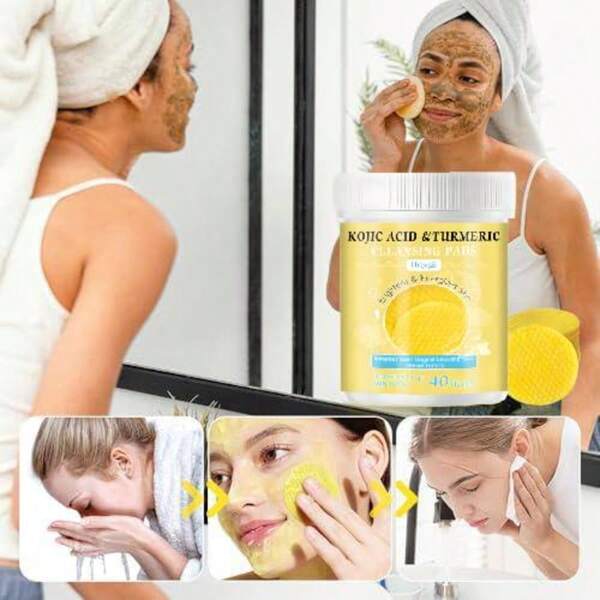 1 opakowanie 40 szt./zestaw płatków oczyszczających do twarzy z kwasem glikolowym i kurkumą, delikatne codzienne oczyszczanie twarzy, nawilżające, rozjaśniające, odpowiednie dla mężczyzn i kobiet, do użytku domowego/w podróży, bibułki matujące, uroda, produkty do pielęgnacji skóry, spa, pielęgnacja ciała, narzędzia do pielęgnacji skóry, pielęgnacja twarzy, artykuły kosmetyczne, skóra, żel do mycia twarzy, pielęgnacja twarzy