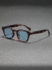 1 Pair Men's Retro Rivet Round Fashion Glasses, Versatile For Street Style, Outdoor, Riding, Beach, Party Back To School Fashionable Preppy School Look - Multicolor - View 16