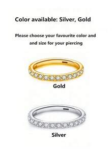 1件高端镶嵌锆石316L不锈钢鼻环16G/18G女士金耳环，封闭式环设计，不易脱落。穿孔饰品鼻环、双鼻中隔环、鼻中隔环、唇环、鼻中隔耳钉、海螺耳环、耳环、鼻中隔软骨鼻环、唇环、乳环、海螺环、耳轮耳环 - 金色 - 查看 11