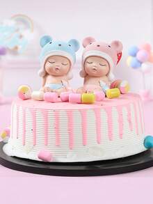 One Baby Bottle Doll Decorative Ornament, Blue And Pink Hat, Suitable For Gender Reveal Parties, Birthday Parties, Baby Shower Decorations. - Multicolor - View 3