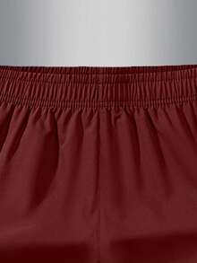 3pcs/Set Boys' Solid Color Elastic Waist Casual Sports Shorts, Summer - Burgundy - View 3