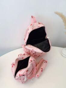 3pcs Backpack Set - Fashionable Large Capacity Backpack + Lunch Bag + Pencil Case, Includes Laptop Compartment, Strawberry Pattern Backpack With Adjustable Shoulder Straps And Spacious Multi-Pockets - Lightweight Zipper Bags, Suitable For Women/Girls/Students/Teens/Graduates, Perfect For Outdoor/Travel/Middle School/High School/College