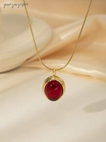 1pc French Fashion Tiger Eye, Turquoise, Ruby Stainless Steel Pendant Necklace, 18k Gold Plated Jewelry, Natural Stone Gemstone Gift, Suitable For Women's Daily Wear