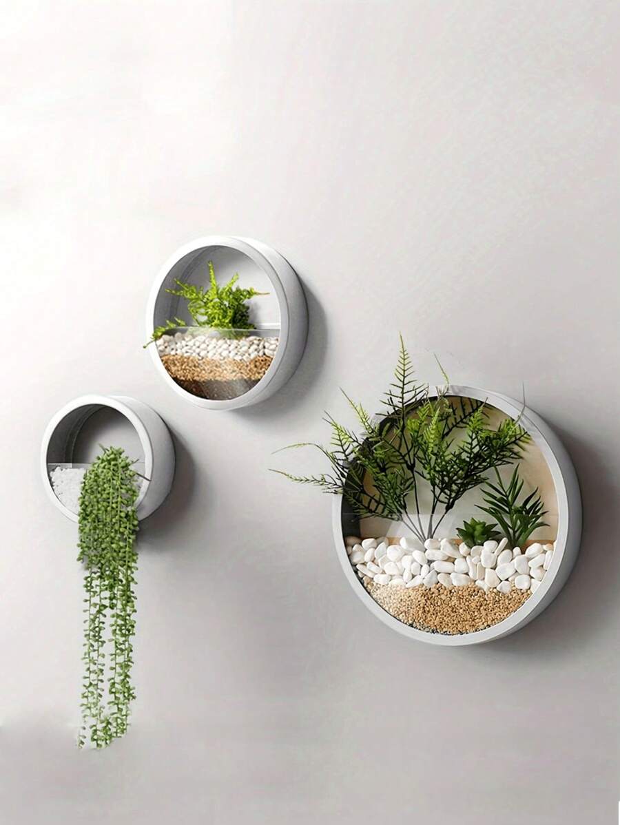 现代圆形玻璃壁挂花盆，多肉花盆，圆形铁制悬挂花盆/花瓶，适合种植草本植物、小仙人掌，非常适合阳台、房间和庭院装饰 - 彩色 - 查看 1