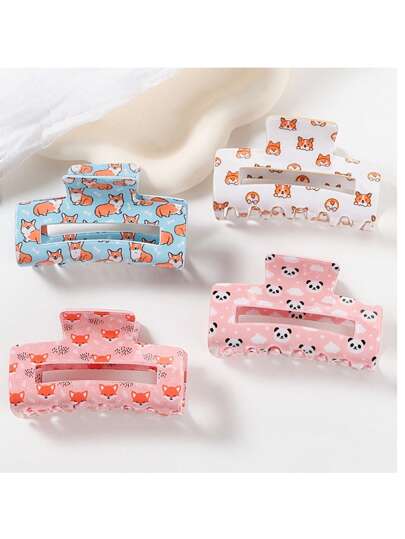 1/4 قطعة مشبك شعر مستطيل مطبوع بطبعات كرتونية لطيفة لباندا ، ذيب ، كورجي ، مضاد للانزلاق وقوي لثني الشعر، اكسسوارات تصفيف الشعر الأنيقة للمرأة، اكسسوارات شعر جميلة مخالب شعر