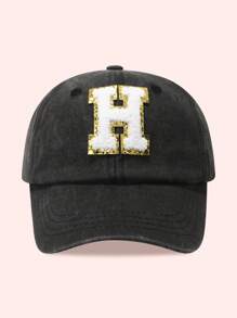 1pc Kids 26 Letters Baseball Cap, Washed Baseball Hat For Boys And Girls, Suitable For Outdoor Activities And Daily Wear, Sun Ion - Gold Label-black Washed Cap - View 13