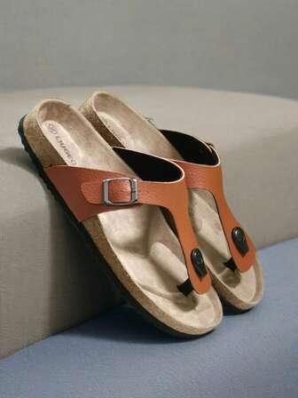 Fashionable Buckle Flat Soft Wood Sandals, Vacation Style Summer Beach Casual Non-Slip Slippers, Unisex