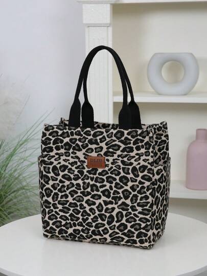 DLIU New Thickened Jacquard Fabric Tote Bag, Handbag, Shopping Bag, Outdoor Storage Bag, Women's Bag, Retro, Large Capacity, Floral Pattern, Daily Use, Back To School Season, Festival, Square Bag, Ladies Handbag, Leopard Print, Suitable For School, Work Office Lunch Bag For Women Cooler Bag Lunch Box For School