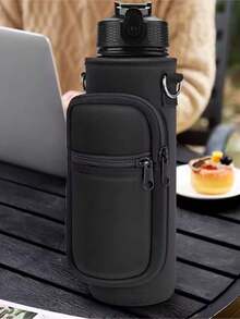 1 pièce Porte-gobelet portable de type sangle avec sangle réglable, sac isotherme pour bouteille d'eau, étui pour bouteille, support pour téléphone portable, accessoires pour boissons, sac de transport pour bouteille d'eau de plein air (direction de la fermeture éclair aléatoire)