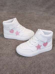 1 Pair Unisex New High-Top Sneakers, Wear-Resistant Anti-Slip Casual Shoes, Fashion Versatile Children Canvas Shoes, Suitable For All Seasons - White - View 6