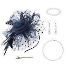 D EXCEED 1/4 件迷人帽子，带花朵网眼丝带羽毛，头带和夹子，适合女士茶会头饰，适合鸡尾酒教堂婚礼派对肯塔基赛马会