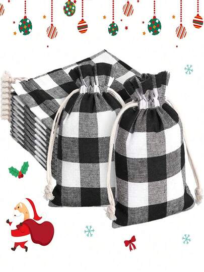 10/15/20PCS Christmas Drawstring Gift Bags With Christmas Design, Reusable Fabric Bags Suitable For Holiday Party Gifts, Jewelry, And Gift Packaging, Christmas Gift Bags