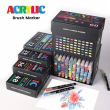 Set de marcadores acrílicos de cerdas suaves, 12-120 colores, control automático de tinta, pigmento rico, apilable, cobertura fuerte, suministros de arte - Multicolor - Ver 1