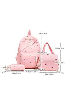 3pcs/Set Cartoon Puppy Print Backpack Set, Includes Backpack, Lunch Bag And Pencil Case, With Laptop Compartment, Adjustable Shoulder Straps, Multi-Pocket Large Capacity, Multifunctional Bookbag Set, Suitable For Women/Girls/Teens/College Students/Graduates, For Daily Use/Vacation/Travel/Back To School - Pink - View 8