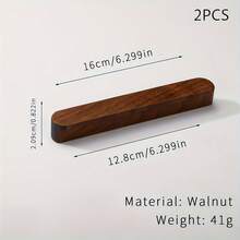 2pcs Walnut Wood Drawer Pulls - Polished Metal Surface, Cabinet And Wardrobe Handles - Walnut - View 4