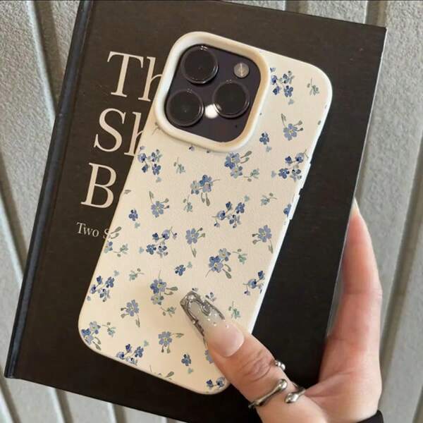 1pc TPU Material Elegant Blue Floral Full Screen Pattern Phone Case Compatible With IPhone/Phones