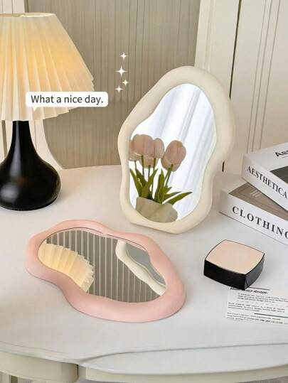 1pc Foldable Asymmetrical Cloud Shaped Makeup Mirror, Portable Vanity Mirror For Students, Can Stand Or Hang,Makeup,Cheap,Room Decor,Vanity,Travel,Bedroom,Makeup Accessories,Mirror,Vanity Mirror,Mini Mirror,Compact Mirror,Mirror Small,Hand Mirror,Cheap,Stocking Stuffers,Makeup,Makeup Tools,Cheap Stuff,Gifts,Gifts For Women,Christmas Gifts