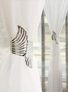 2pcs/1PC Golden/Silvery Double Wing Pattern Spring Curtain Tiebacks, Design Unique, With Adjustable Hollow Curtain Buckle, Suitable As A Bedroom Curtain Tie Or Living Room Curtain Tie, 57gsm