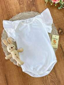 Body Bebê branco manga babado canelado roupa infantil menina algodão confortável - Branco - Visão 5