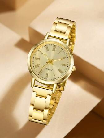 1Pc Women's Alloy Strap Fashionable Casual Roman Scale Small Circular Dial Quartz Watch Suitable For Daily Wear, Holiday Gift For Friends