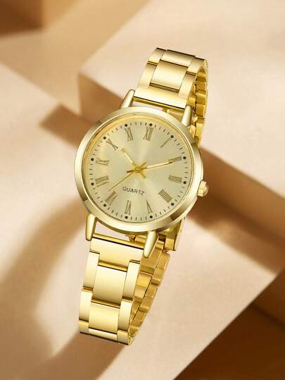 1 Pieza Reloj de Cuarzo de Esfera Circular Pequeña con Escala Romana y Correa de Aleación de Moda Casual Adecuado para Uso Diario, Regalo de Vacaciones para Amigos