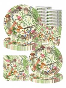 10 قطعة مجموعة أدوات المائدة القابلة للتخلص منها لحفلة الحياة البرية - صينية ورقية وكوب ورقي وورق منسدل، مناسبة لحفلات عيد الميلاد ذات موضوع الحياة البرية، حفلات عائلية، حفلات الأصدقاء، التخييم، الرحلات الخارجية وغيرها من الاحتياجات