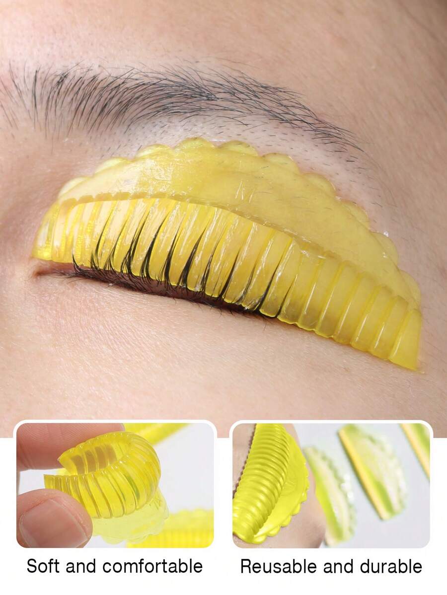 8 件/4 种尺寸自粘睫毛垫，睫毛烫发棒，无胶睫毛提升保护罩，可重复使用柔软 J&L&B&D 卷发化妆美容工具黄色 - 黃色 - 查看 1