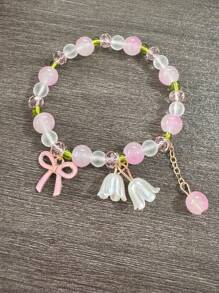 1pc Fashion Bow Flower Beaded Bracelet, Suitable As Gift For Women On Valentine's Day, Mother's Day - Bowknot Lily Of the Valley Bracelet - View 7