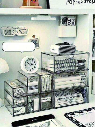 1 件透明抽屉式收纳盒，大容量多隔层整理器，适用于学生桌、宿舍、化妆品、办公用品，适用于卧室、办公室、化妆品收纳，适用于女性收纳整理器旅行节日必备秋季装饰秋季万圣节