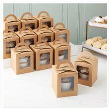 10/20/50 Pcs Single White Cupcake Boxes With Insert, Handle And Window, 1 Holder Kraft Paper Cupcake Container, Cupcake Holder, Bakery Pastry Container For Muffin - Multicolor - View 4