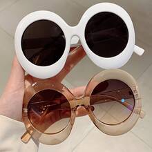 2024 New Women's Large Size Round Frame Fashion Glasses Fashion Gradient Lens Design Glasses  Semi-Transparent Decorative Glasses - Đen-Xám - Xem 10